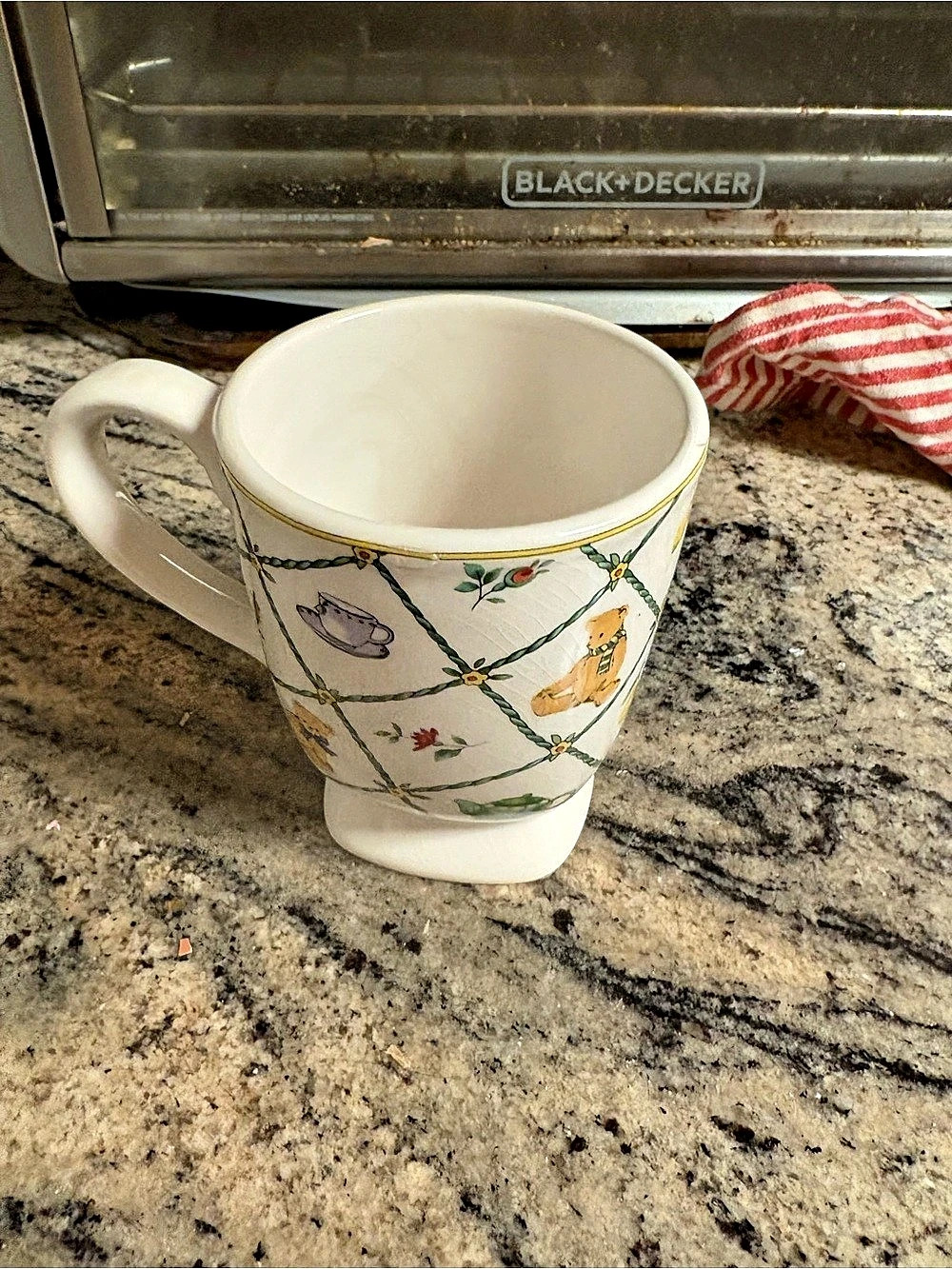 Vintage Nantucket Home Teddy Bear Teapot Lattice Footed Mug Cottagecore 90s
